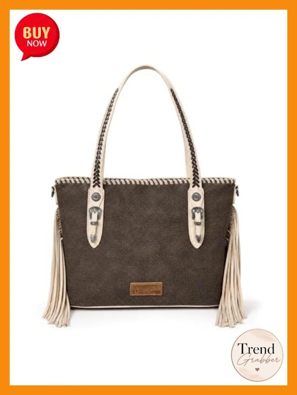 Faux Leather Tote Bag with Fringe and Whipstitch Detail Crossbody